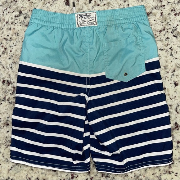 Polo Ralph Lauren Boys Sanibel Navy Striped Swim Trunk Size 7 Aqua Blue Green - Picture 7 of 9